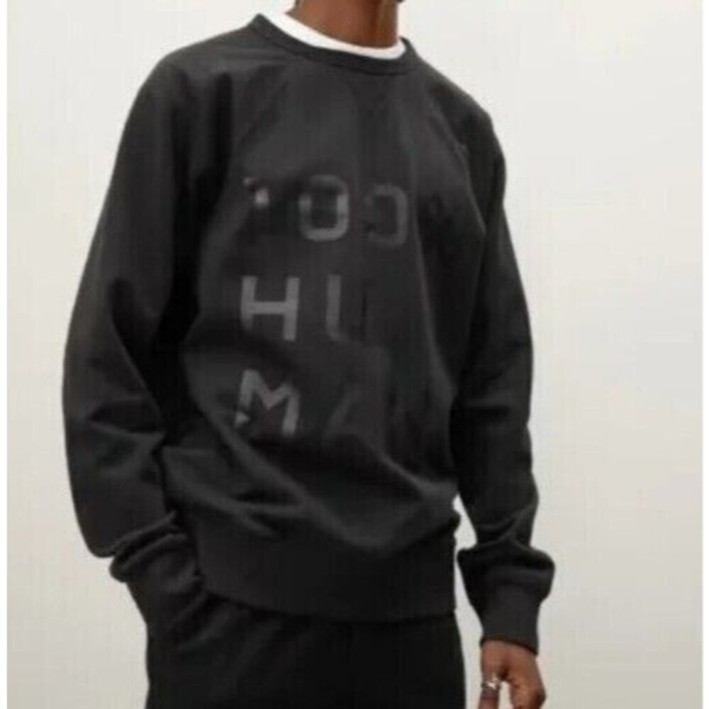 EVERLANE 100% Human Typography Crew Neck Sweatshirt S Petite Unisex Black B58